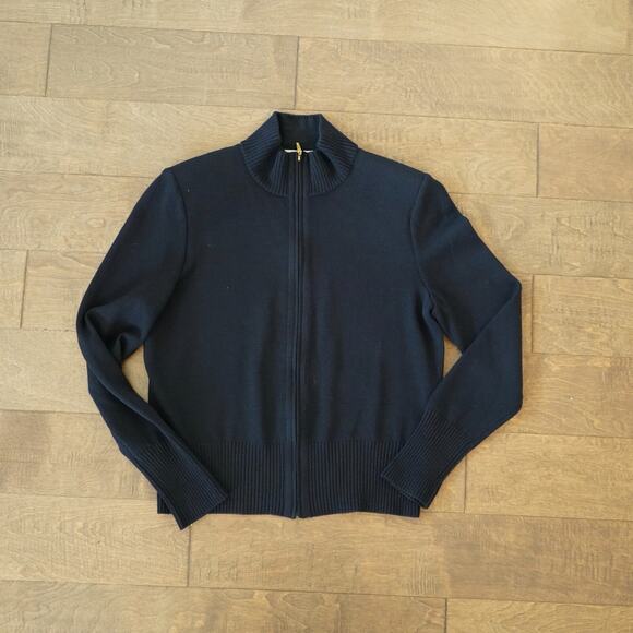 ST.JOHN SPORT Marie Gray Wool Blend Santana Knit Bomber Jacket Zip-Up Black Sz.M - Picture 6 of 8